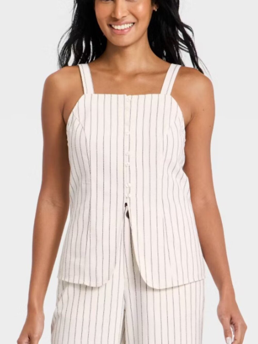a new day Sleeveless Faux Linen Vest White & Navy Striped Button-Front Tank Top